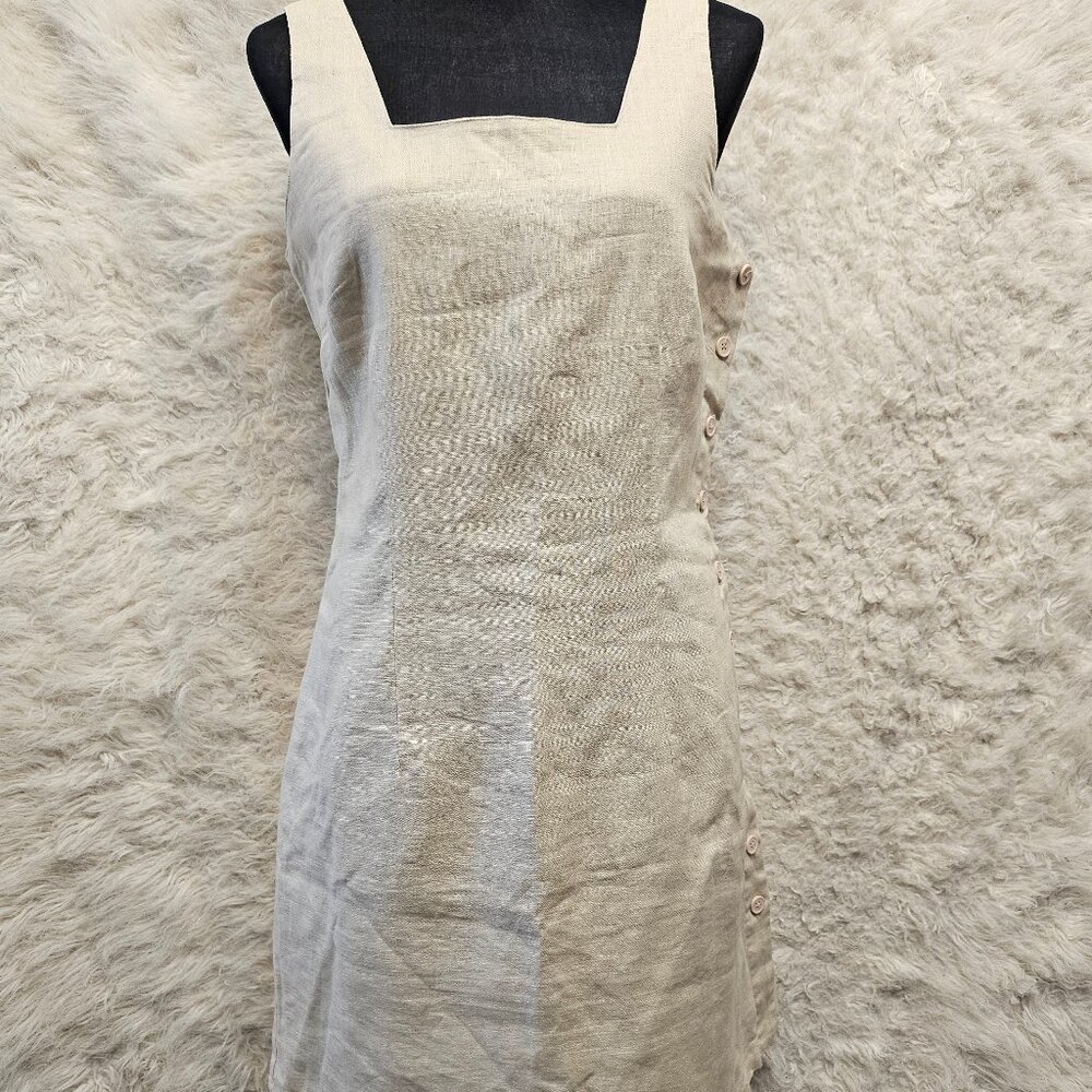 La Redoute Women's 100% Linen Cream Sleeveless Full Button Closure Midi Dress Si